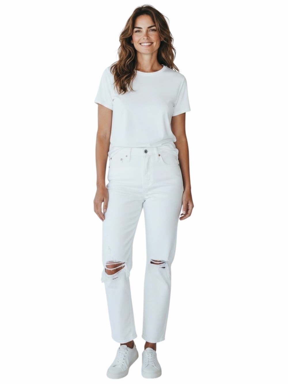 Levi's Premium 501•Button Fly White Distressed Straight Leg Cropped Jeans
